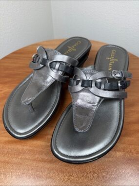 Cole Haan Womens Silver Grey Leather Sandals Nike Air Gray/Black Size 7